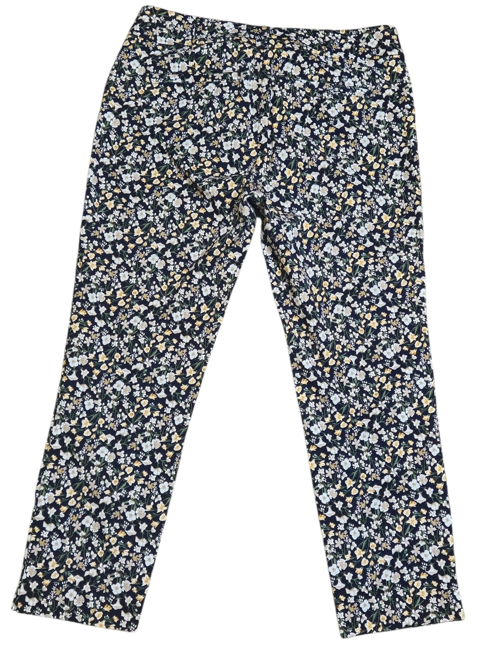 Women's Navy Floral Print Stretch Dress Pants - Picture 1 of 7